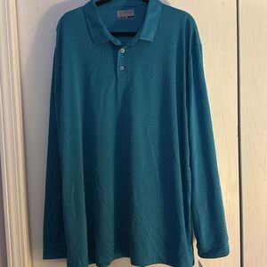 PGA TOUR Men's Micro Birdseye Long Sleeve Golf Polo Shirt. Size XXL Teal